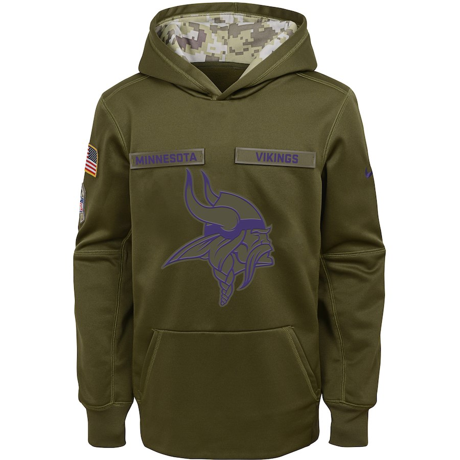 Youth Minnesota Vikings Olive Salute to Service Pullover Performance NFL Hoodie
